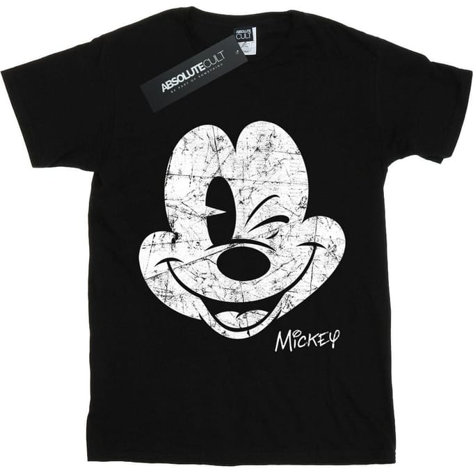 Disney Jongens Mickey Mouse Distressed Gezicht T-shirt (Zwart)