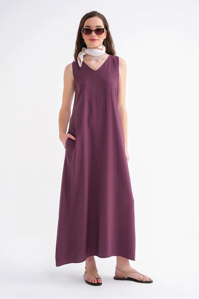 V-hals Mouwloze Maxi-jurk met Pocketen