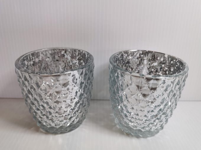 Set van 2xTheelicht Zilver 7x7,50cm Waxinelichthouder Rond Geruit