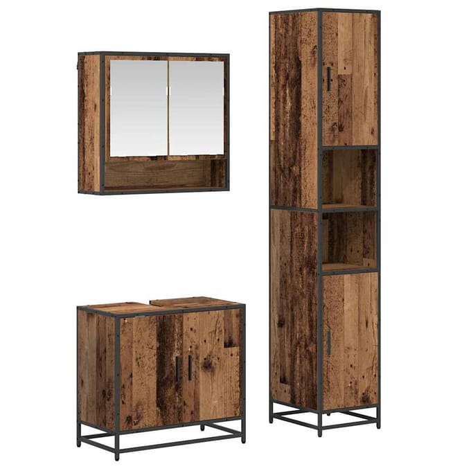 vidaXL - Badkamermeubel - Set - 3 - st - Oud - Hout - Bewerkt - hout