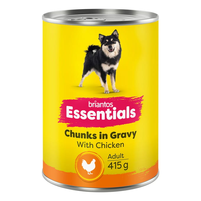 12x415g briantos Essentials Chunks in Gravy Kip Hondenvoer nat