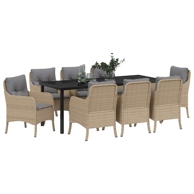 vidaXL - Tuin - Eettafel - Set - 9 - st - Beige - poly - rattan