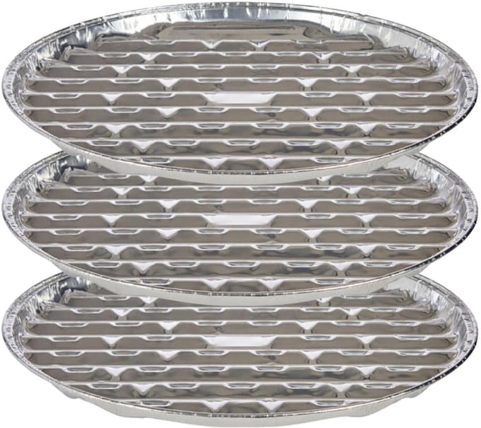 Kinvara BBQ/barbecue rooster grill - aluminium trays - 12x - open structuur - D32 cm - wegwerp - zilver