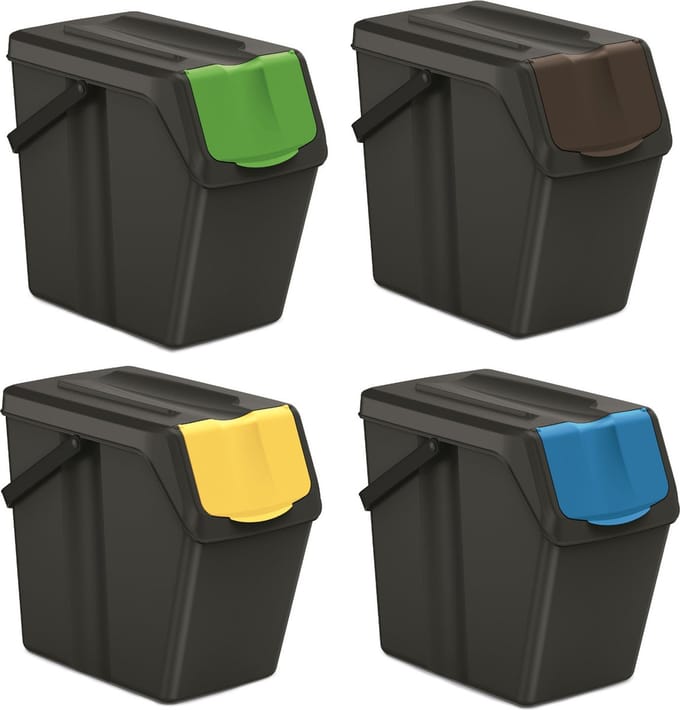 Prosperplast Keden SORTI BOX - Afvalbak / Prullenbak set van 4x25L - Zwart