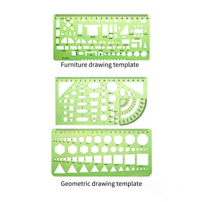 6 stuks tekensjablonen bouwbekisting geometrisch ontwerp kantoormeubilair tekening meten groen