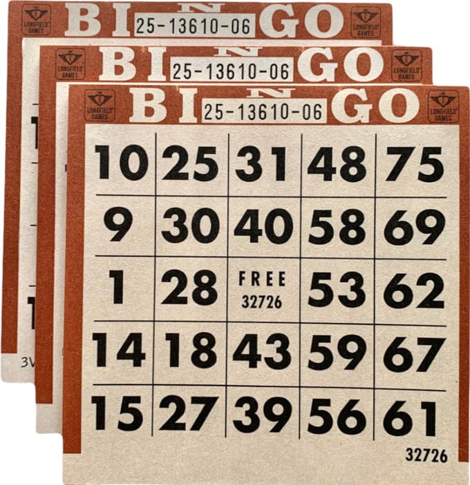 Set van 3 x 25 bingo kaarten - 0 tot 75 - 75 vellen