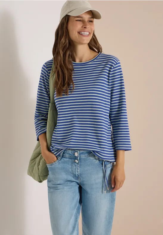 Shirt met 3/4-mouwen, ronde hals en strepen