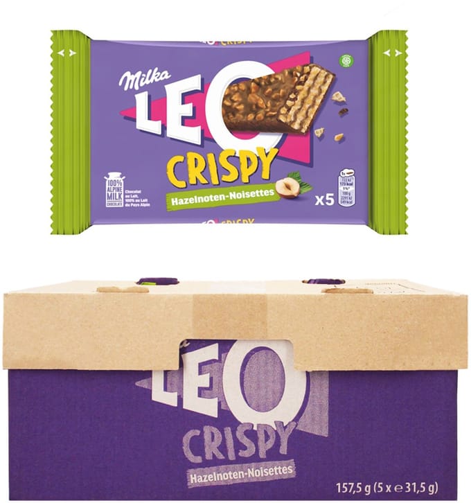 Milka Leo Crispy Nut bulk - Multipack - Doos van 16 stuks (totaal 80 repen) - 2,52 kg