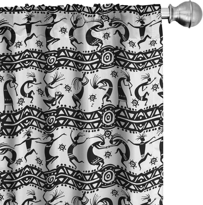 ABAKUHAUS Gordijnen – Afrikaanse 2x75x245 cm – microvezel – Zwart-Wit