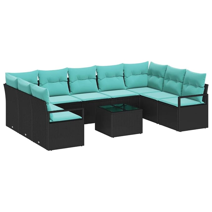 vidaXL Bankstel 10 st Zwart poly rattan