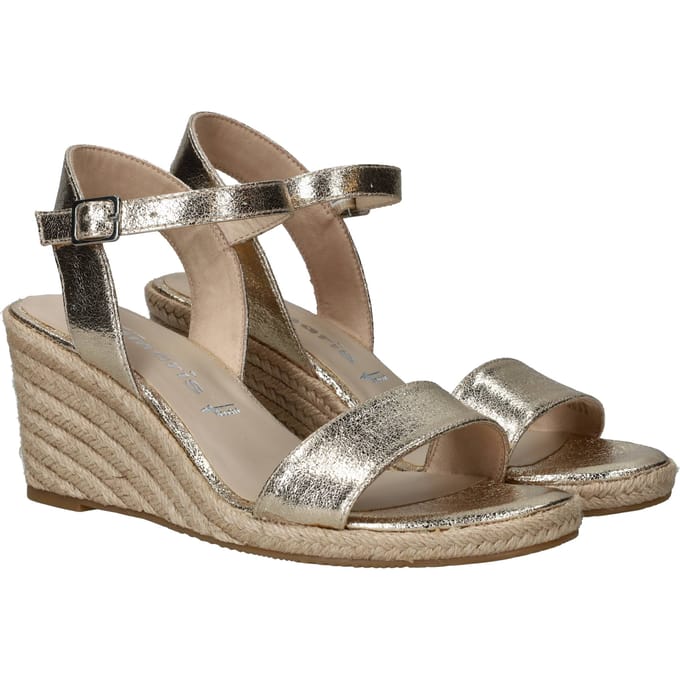 Tamaris Espadrilles met hak goud Textiel - Dames - Maat 36