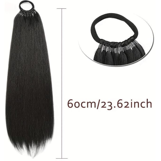 Queue de cheval synthétique lisse de 61 cm avec élastique, résistante à la chaleur, pour femme #1B black