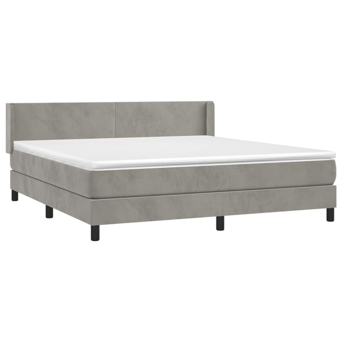 vidaXL - Boxspring - met - matras - fluweel - lichtgrijs - 180x200 - cm
