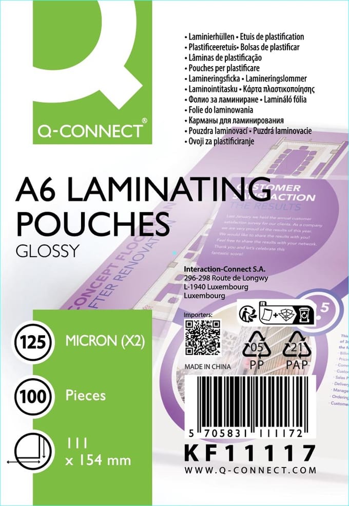 Q-CONNECT lamineeretui | A6 | 125 micron | doos van 100 stuks