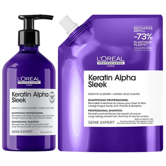 L'Oréal Professionnel Keratin Alpha Sleek Shampoo + Refill 500ml