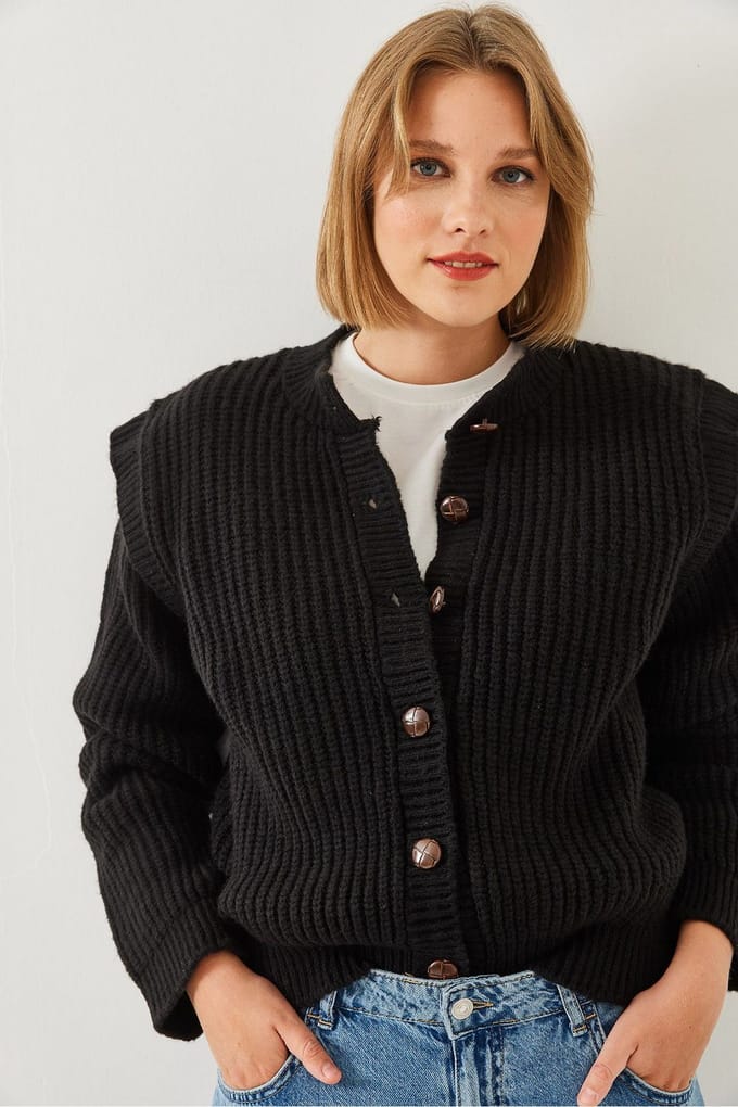 Textuur Ribbels Knopen-Up Cardigan