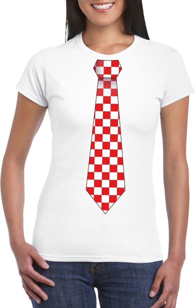 Wit t-shirt met Brabant stropdas dames - Carnaval shirts XL