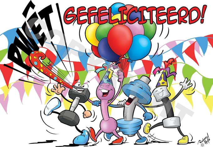 Ansichtkaart 2000 stuks GEFELICITEERD! Dumbells - Fitness