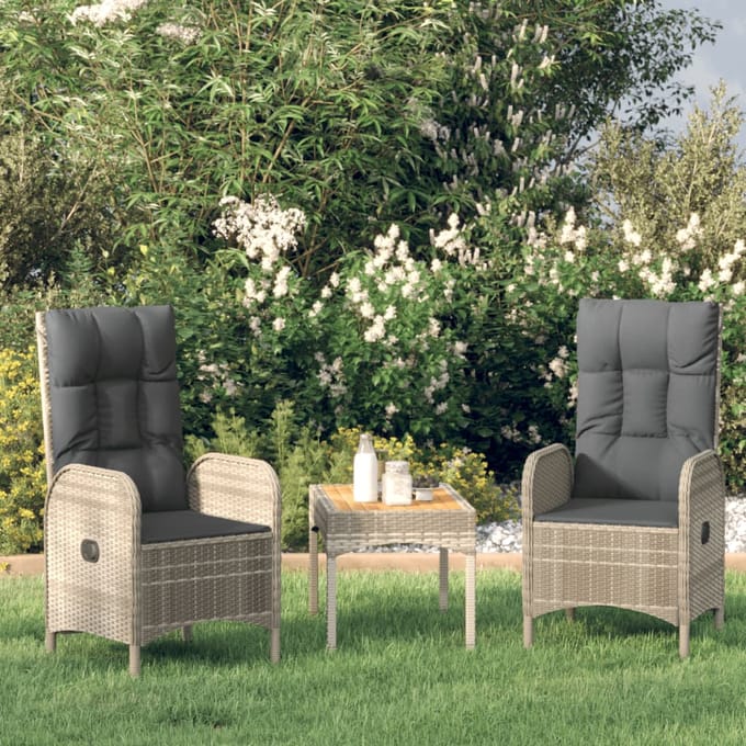 vidaXL - 3-delige - Loungeset - met - kussens - poly - rattan - grijs