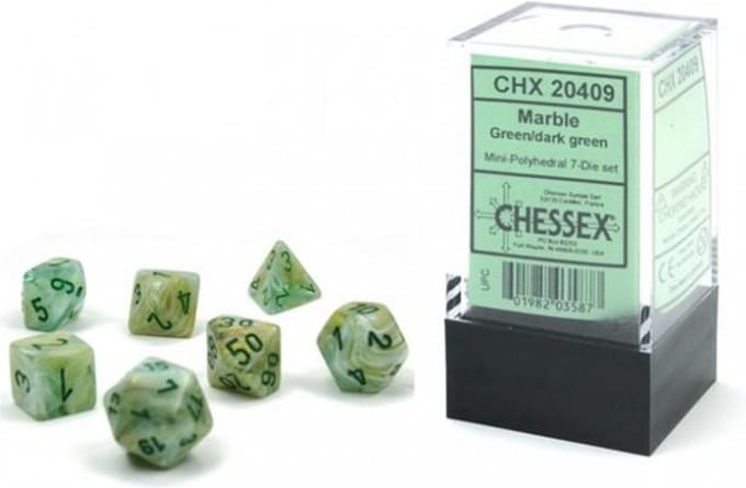 Chessex Marble Mini-Polyhedral Green/donkergroen Dobbelsteen Set (7 stuks)