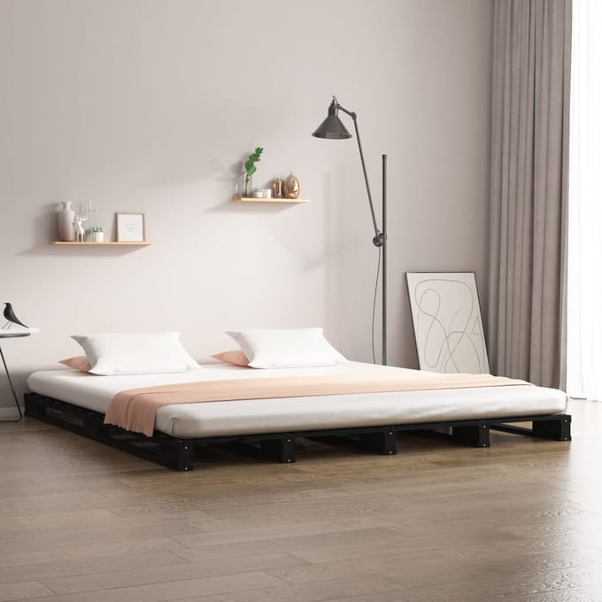vidaXL - Palletbed - massief - grenenhout - zwart - 140x190 - cm
