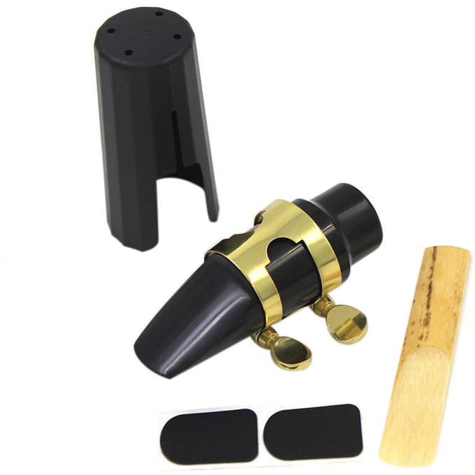 Sopraansax Saxofoonmondstuk Kunststof met dop Metalen gesp Riet Mondstuk Patches Pads Kussens black
