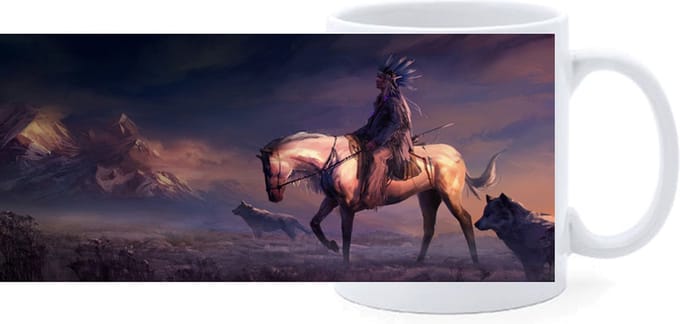 Beker - Indiaan met Wolven Illustratie