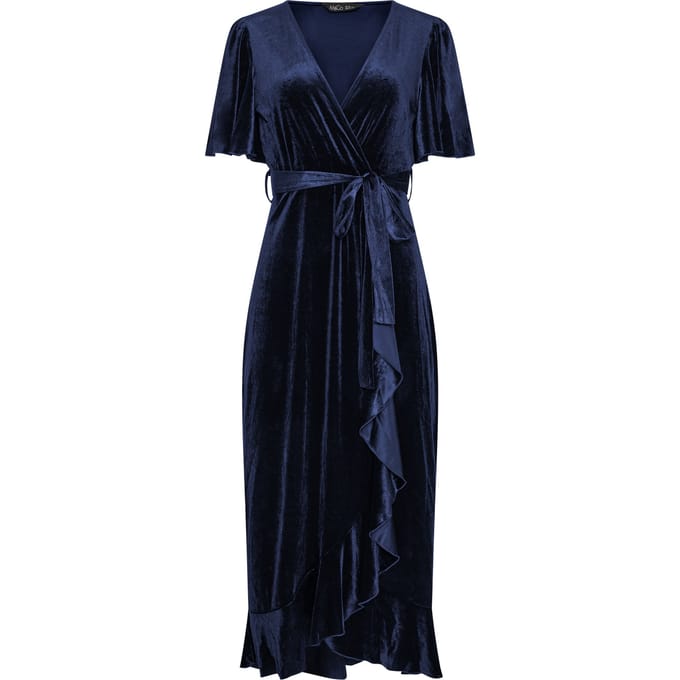 Yours London Marineblauwe Wikkeljurk Van Fluweel Size 42