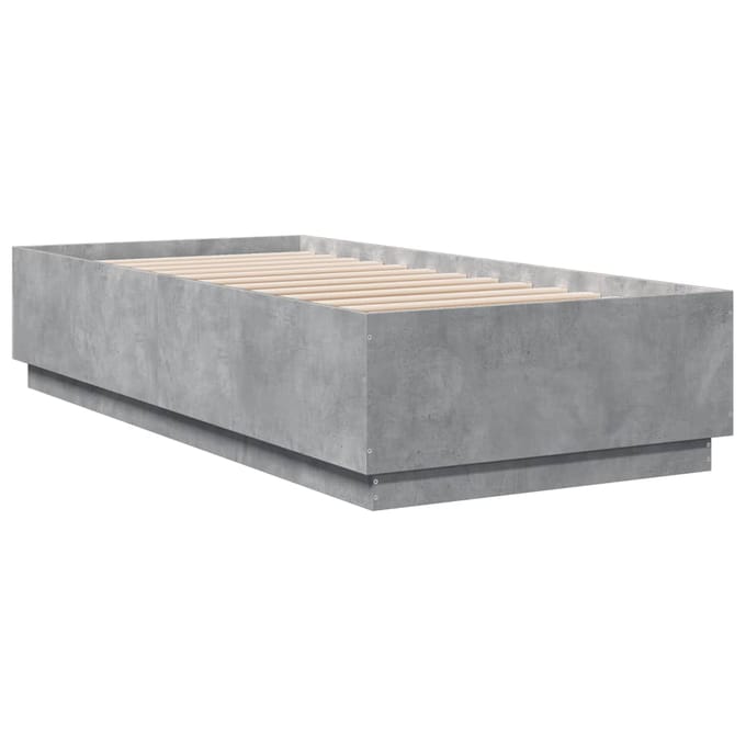 vidaXL - Bedframe - met - LED-verlichting - bewerkt - hout - betongrijs - 90x200 - cm