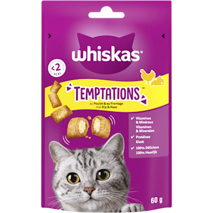 Whiskas Temptations - Verwensnacks - Kip Kaas 60 g