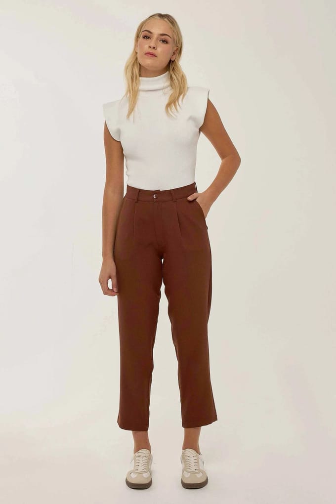 Hoge taille geplooide pijpbroek