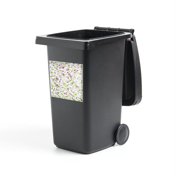 Container sticker Bloemdessin - Een wit met roze bloemdessin Klikosticker - 40x40 cm - kliko sticker - weerbestendige containersticker