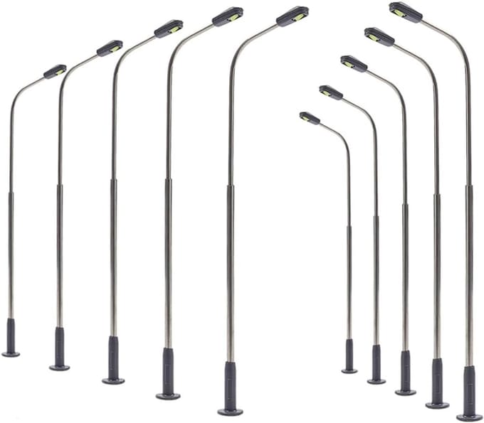 10x Modelspoorverlichting H0 Schaal 1:87 Straatlantaarns Zwanenhals Verlichting Warm Wit