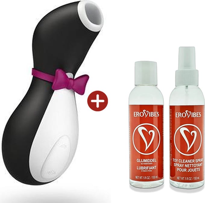 Satisfyer Pro Penguin Voordeelpakket - Compacte Luchtdruk Vibrator - incl. Glijmiddel & Toy Cleaner