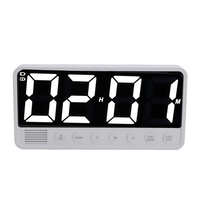 Minuteur de Cuisine Numérique LED Grand Écran Magnétique Compte à Rebours Compteur pour Étude Travail Exercice white