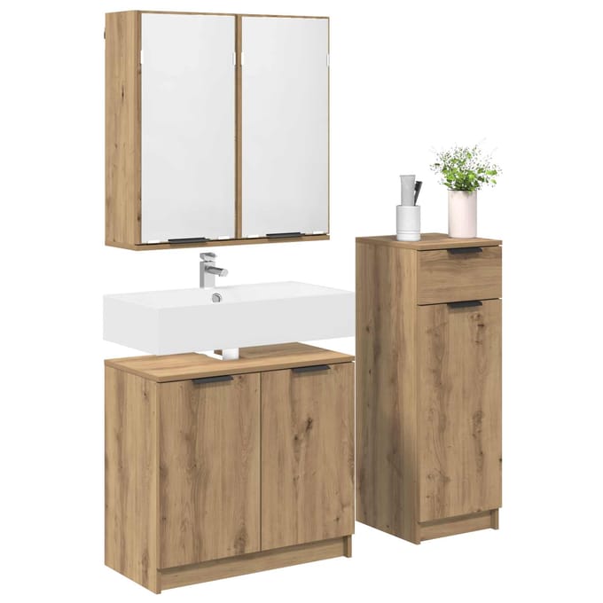vidaXL - Badkamermeubel - Set - 3 - st - Artisan - Eiken - 64,5 - x - 33,5 - x - 59 - cm