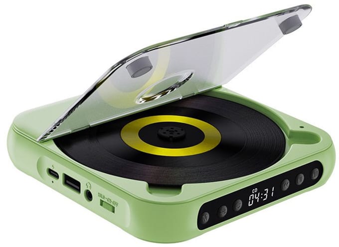 Draagbare cd-speler met Bluetooth 5.3-zender - 2000mAh oplaadbare batterij, ingebouwde HiFi-dubbele luidsprekers, ondersteunt cd/usb/aux, lcd-display, inclusief hoofdtelefoon voor thuis/in de auto - groen