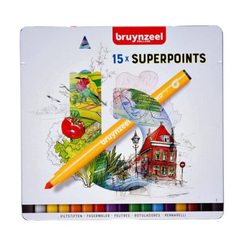 Viltstift Bruynzeel Creatives Superpoints assorti blik à 15 stuks