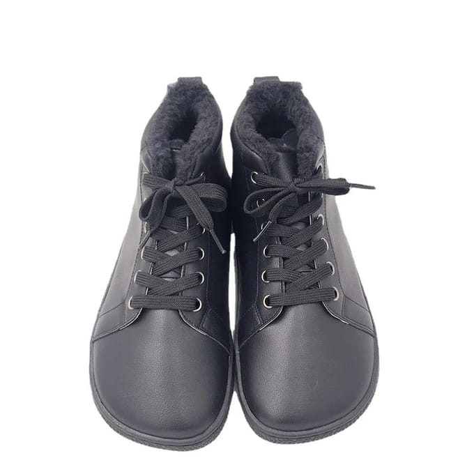 Top Blote Voeten Leren Winterlaars Met Kunstbont Binnenkant Dames Zero Drop Zool Lichtgewicht Zero Drop Zool 44 black