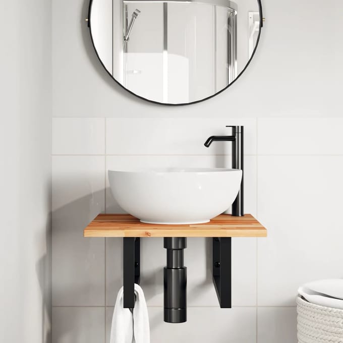 vidaXL - Badkamer - wandschap - staal - en - massief - acaciahout
