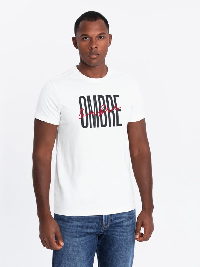 OMBRE T-shirt - Regular Fit - Katoen - Korte Mouw Wit S