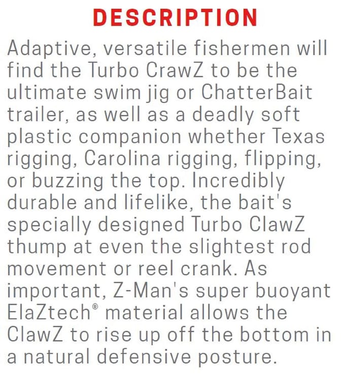 Zman Soft Lure Turbo CrawZ 4 Inch 6/Pack Rui Craw (9887)