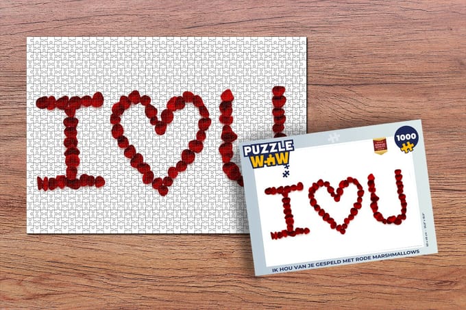 Puzzel Ik hou van je gespeld met rode marshmallows - Legpuzzel - Puzzel 1000 stukjes volwassenen