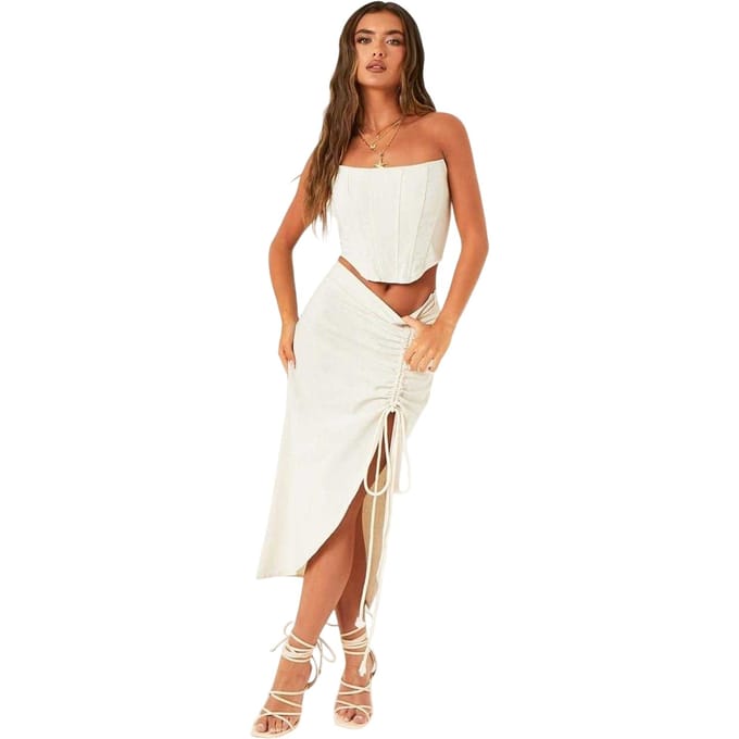 Missy Empire Set met getailleerde midirok in linnenlook voor dames (Steen)