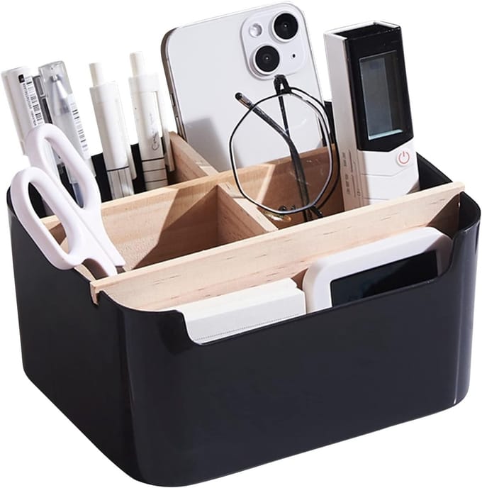 Bamboe Bureau Organizer met 5 Compartimenten voor Multifunctionele Opslag van Kantoorbenodigdheden en Stationery