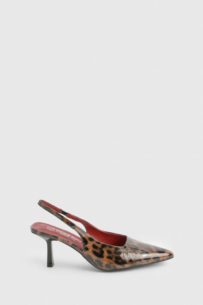 boohoo Dames Wijde Pasvorm Lage Stiletto Slingback Pumps | Leopard | Maat: 3
