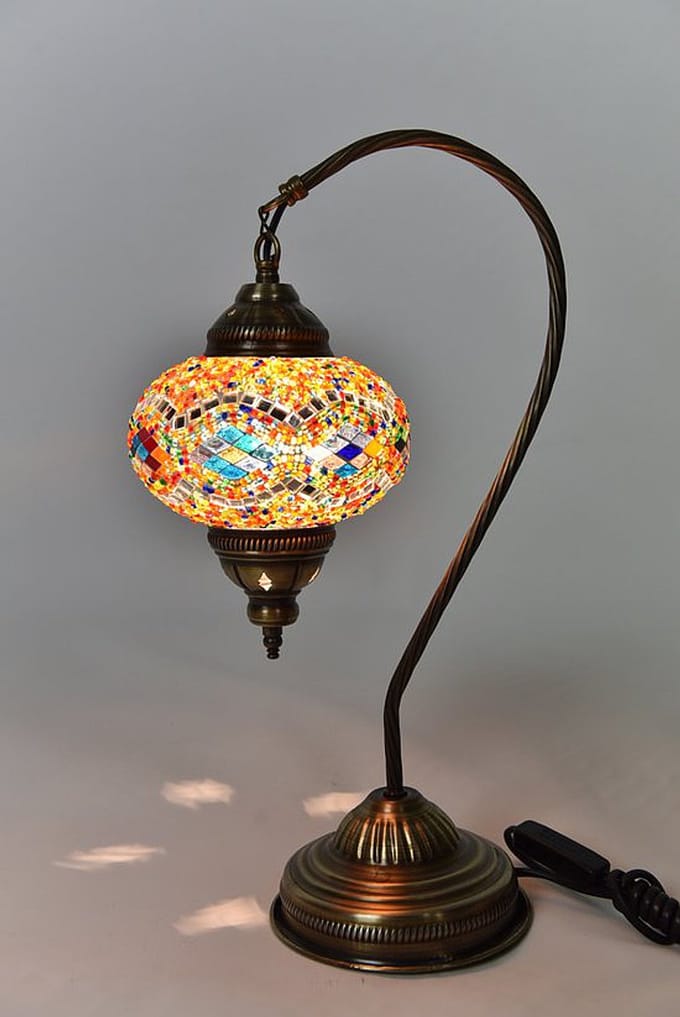 Turkse lamp - tafellamp boogmodel - 1 stuk - multicolour mozaïek glas met E-14 fitting