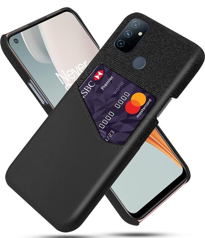 OnePlus Nord N100 Luxe Hybride Backcover met Pasjeshouder + Glas Screenprotector _ Zwart
