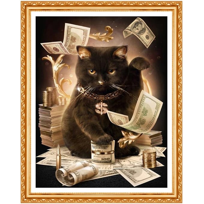 Diamantborduurwerk Kat met Geld Patroon DIY 5D Diamantschilderij Handwerk Kruissteek Volledige Boor 20X30CM black