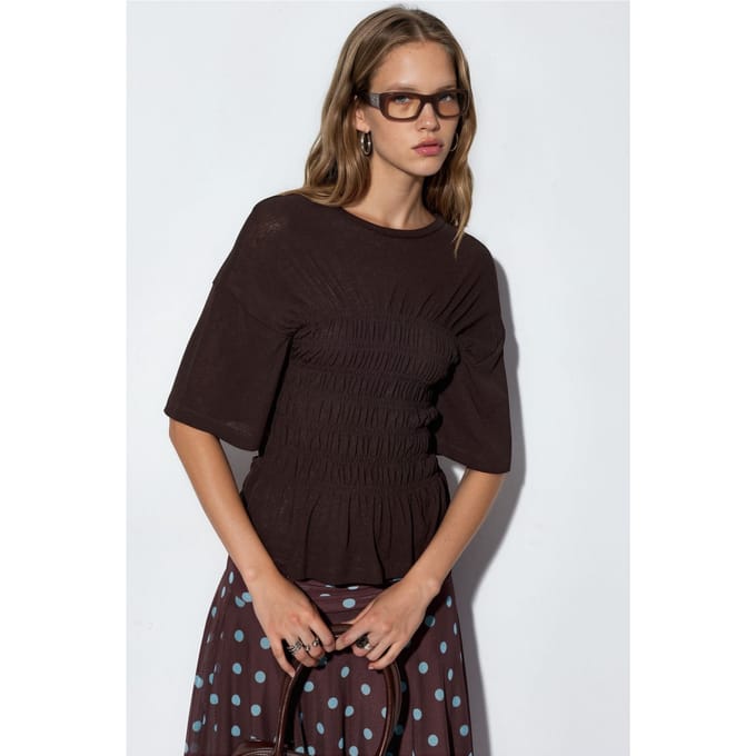 Dames Solid Crepe Rimpelblouse